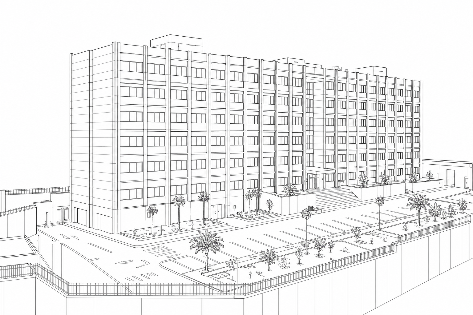 Vue architecturale du bâtiment de la Direction des Ressources Humaines